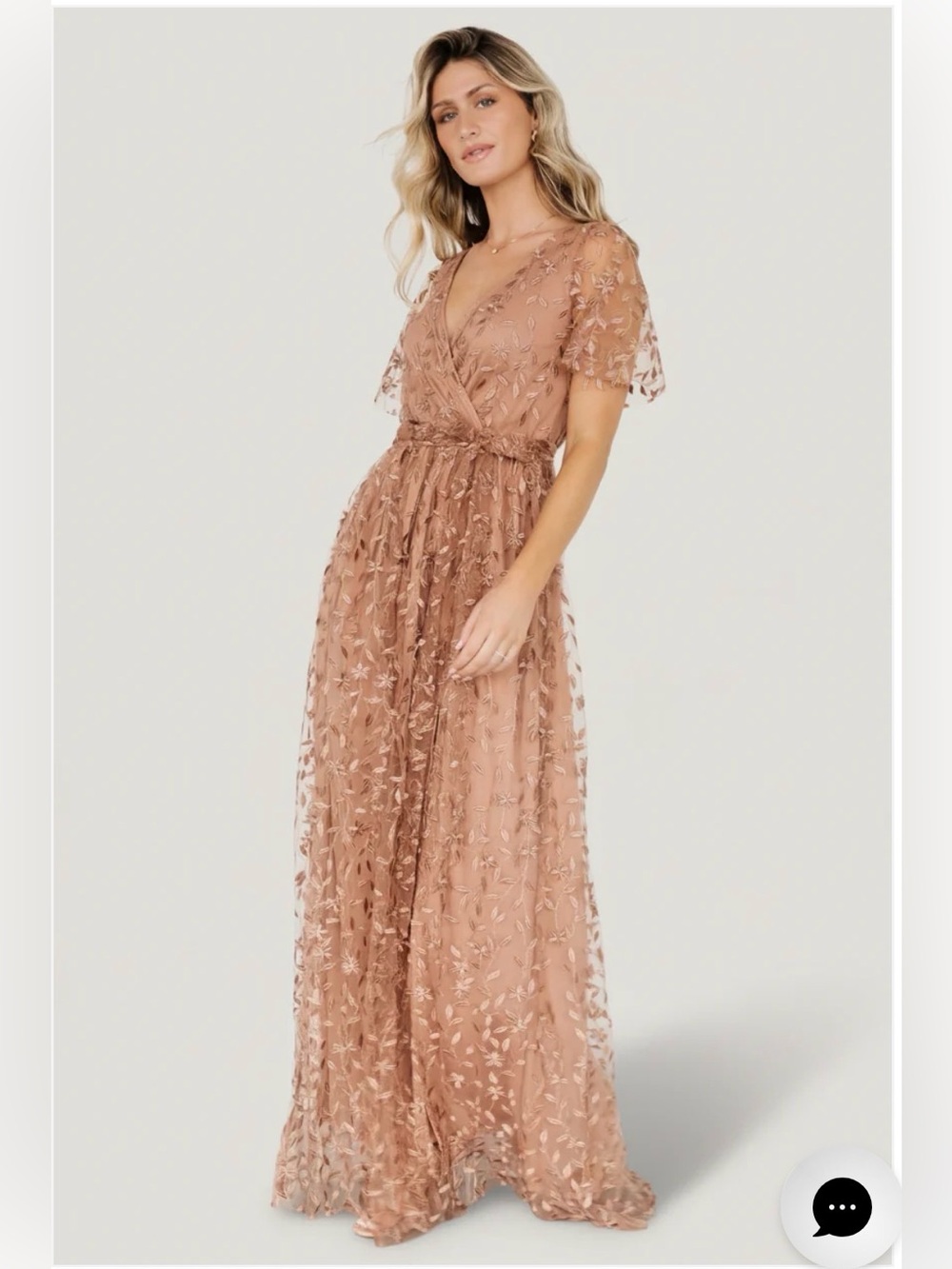 BALTIC BORN Marseille Embossed Maxi Dress Blush Rose Floral Embroidered V-Neck